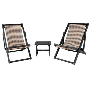 2 Arabella Folding Sling Chairs with Arabella Folding Side Table Chair & Side Table Metro / Abyss (Black)