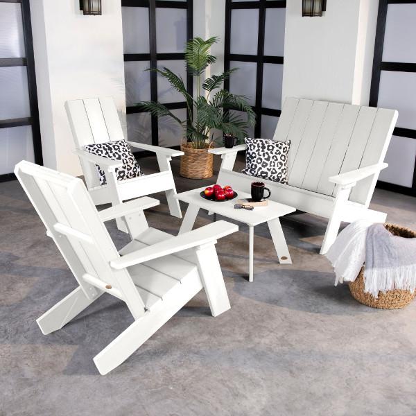 2 Barcelona Modern Adirondack Chairs, with 1 Barcelona Double Wide Modern Adirondack Chair &amp; 1 Conversation Table Conversation Set