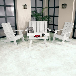 2 Barcelona Modern Adirondack Chairs, with 1 Barcelona Double Wide Modern Adirondack Chair & 1 Conversation Table Conversation Set