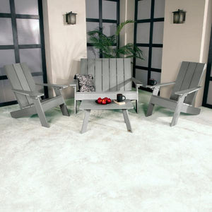 2 Barcelona Modern Adirondack Chairs, with 1 Barcelona Double Wide Modern Adirondack Chair & 1 Conversation Table Conversation Set