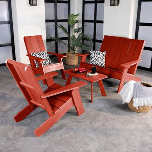 2 Barcelona Modern Adirondack Chairs, with 1 Barcelona Double Wide Modern Adirondack Chair & 1 Conversation Table Conversation Set