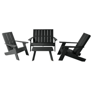 2 Barcelona Modern Adirondack Chairs, with 1 Barcelona Double Wide Modern Adirondack Chair & 1 Conversation Table Conversation Set Black