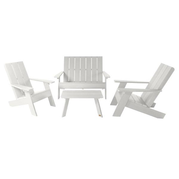 2 Barcelona Modern Adirondack Chairs, with 1 Barcelona Double Wide Modern Adirondack Chair &amp; 1 Conversation Table Conversation Set White