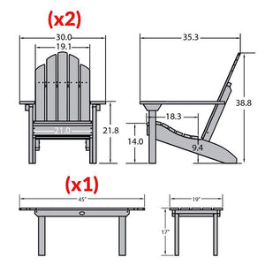 2 Classic Westport Adirondack Chairs with 1 Classic Westport Conversation Table Conversation Set