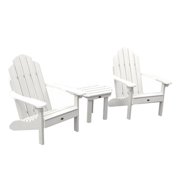 2 Classic Westport Adirondack Chairs with 1 Classic Westport Side Table Conversation Set White
