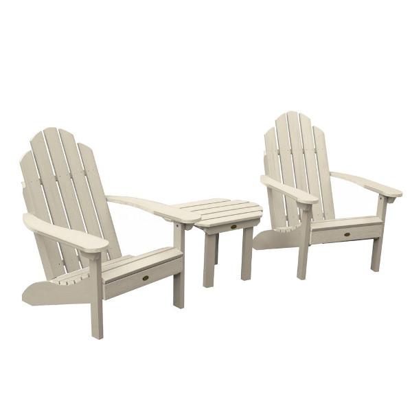 2 Classic Westport Adirondack Chairs with 1 Classic Westport Side Table Conversation Set Whitewash