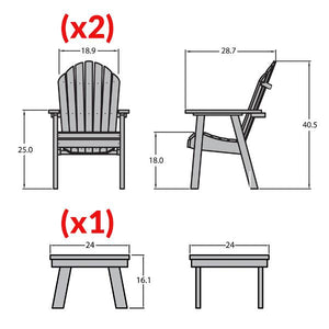 2 Hamilton Deck Chairs with 1 Adirondack Side Table Conversation Set