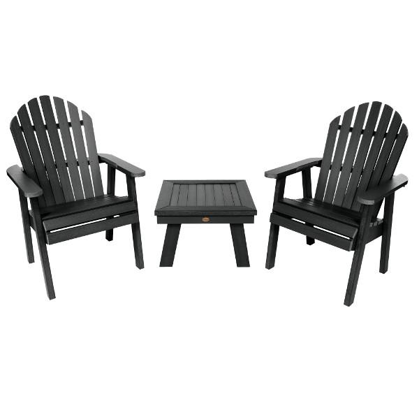 2 Hamilton Deck Chairs with 1 Adirondack Side Table Conversation Set Black