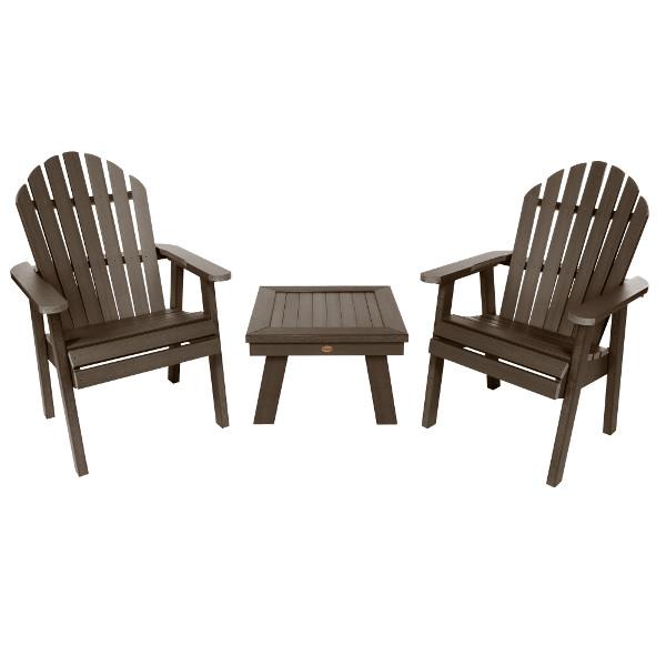 2 Hamilton Deck Chairs with 1 Adirondack Side Table Conversation Set Weathered Acorn