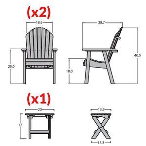2 Hamilton Deck Chairs with 1 Folding Side Table Conversation Set