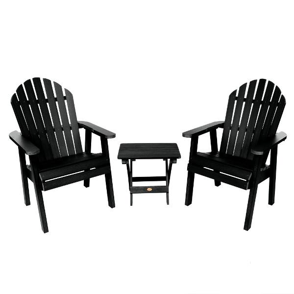 2 Hamilton Deck Chairs with 1 Folding Side Table Conversation Set Black