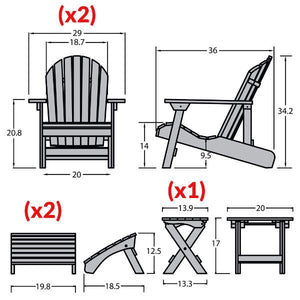 2 Hamilton Folding & Reclining Adirondack Chairs, 2 Folding Ottomans, 1 Folding Side Table Conversation Set