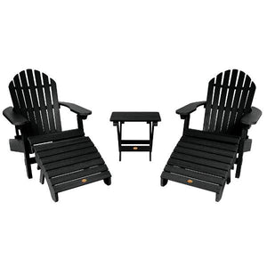 2 Hamilton Folding & Reclining Adirondack Chairs 2 Folding Ottomans 1 Folding Side Table Conversation Set Black