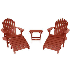 2 Hamilton Folding & Reclining Adirondack Chairs 2 Folding Ottomans 1 Folding Side Table Conversation Set Rustic Red