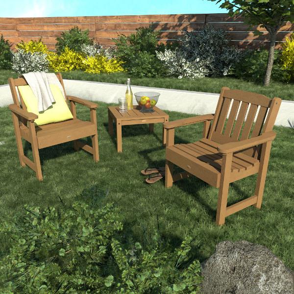 2 Lehigh Garden Chairs with 1 Square Side Table Garden Chair with Side table