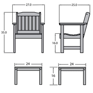 2 Lehigh Garden Chairs with 1 Square Side Table Garden Chair with Side table