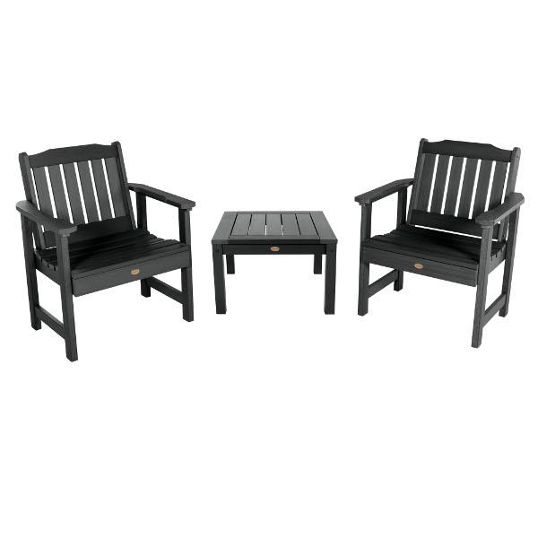 2 Lehigh Garden Chairs with 1 Square Side Table Garden Chair with Side table Black