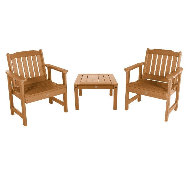 2 Lehigh Garden Chairs with 1 Square Side Table Garden Chair with Side table Toffee