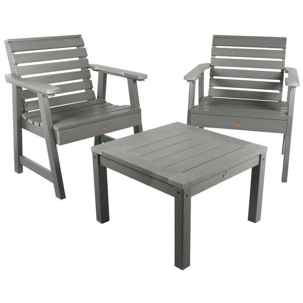 2 Weatherly Garden Chairs with 1 Square Side Table Conversion Set