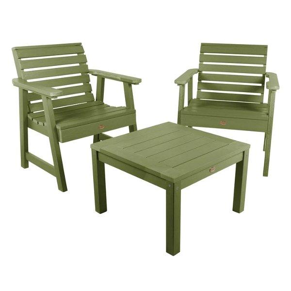 2 Weatherly Garden Chairs with 1 Square Side Table Conversion Set Dried Sage