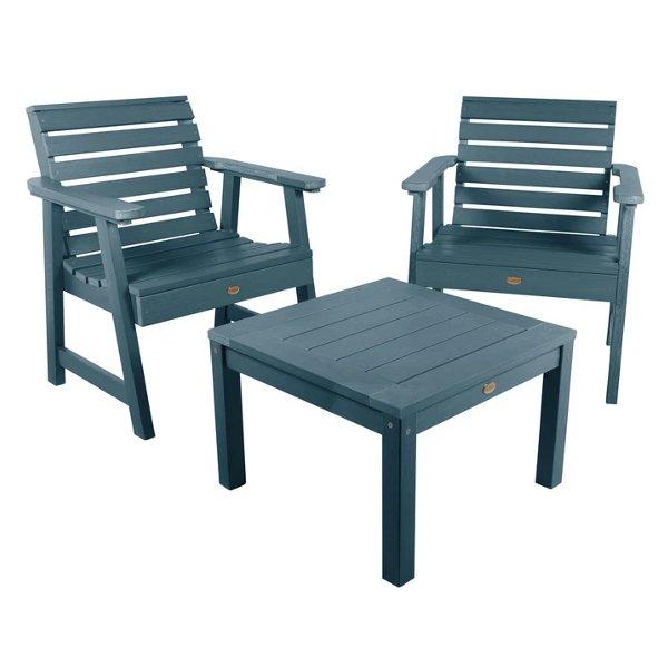2 Weatherly Garden Chairs with 1 Square Side Table Conversion Set Nantucket Blue