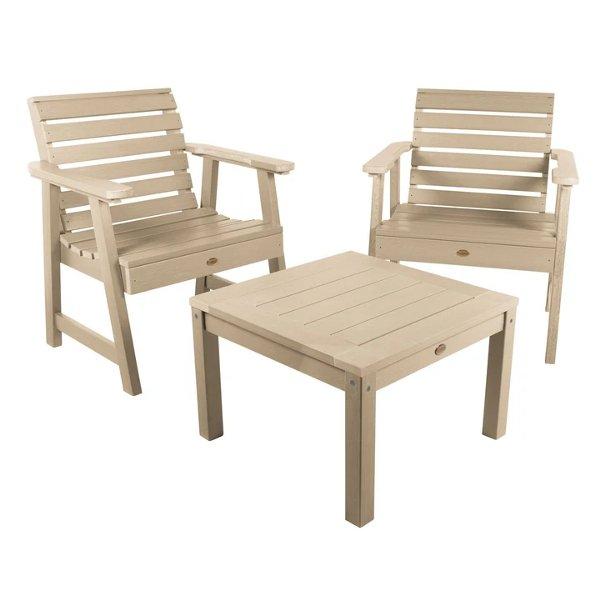 2 Weatherly Garden Chairs with 1 Square Side Table Conversion Set Tuscan Taupe