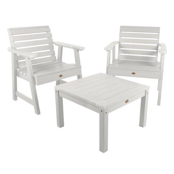 2 Weatherly Garden Chairs with 1 Square Side Table Conversion Set White