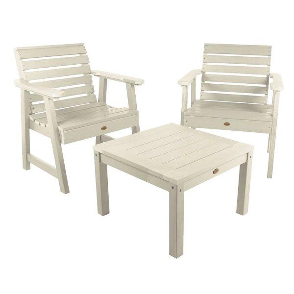 2 Weatherly Garden Chairs with 1 Square Side Table Conversion Set Whitewash