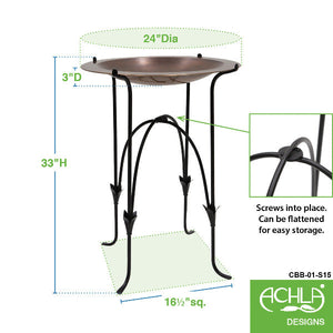 24" Classic Copper Birdbath with Phoebe Stand Birdbath