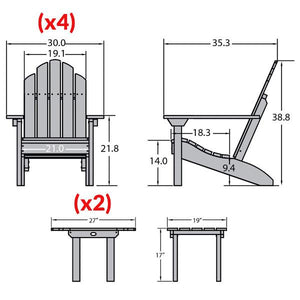 4 Classic Westport Adirondack Chairs with 2 Classic Westport Side Tables Conversation Set