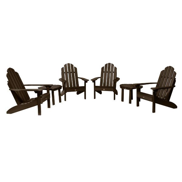 4 Classic Westport Adirondack Chairs with 2 Classic Westport Side Tables Conversation Set Weathered Acorn