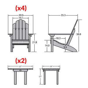 4 Classic Westport Adirondack Chairs with 2 Folding Side Tables Conversation Set