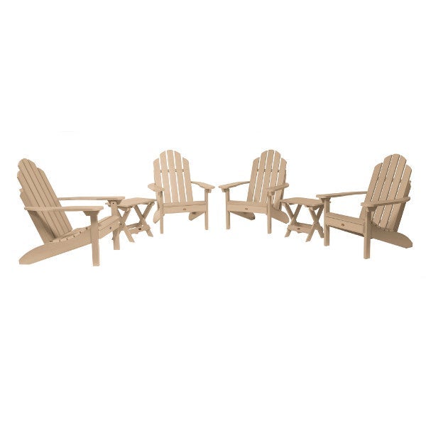 4 Classic Westport Adirondack Chairs with 2 Folding Side Tables Conversation Set