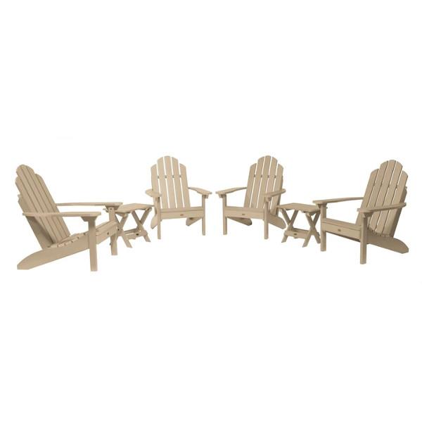 4 Classic Westport Adirondack Chairs with 2 Folding Side Tables Conversation Set Tuscan Taupe