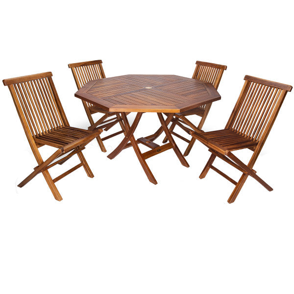 5-Piece 4-ft Teak Octagon Folding Table Set with Cushions Dining Set No Cushion
