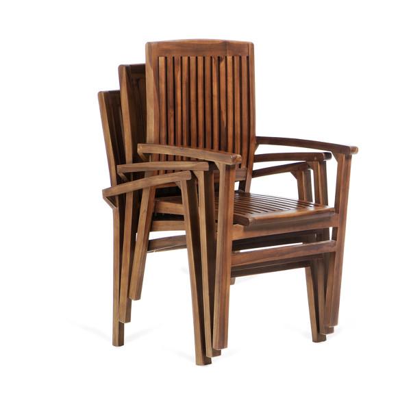 5-Piece Butterfly Teak Extension Table Stacking Chair Set with Cushions Dining Set