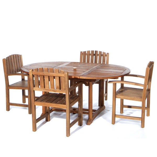 5-Piece Oval Extension Teak Table Dining Chair Set with Cushions Dining Set