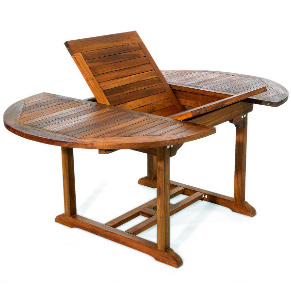 5-Piece Oval Extension Teak Table Folding Arm Set Outdoor Table