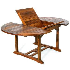 5-Piece Oval Extension Teak Table Stacking Chair Set with Cushions Dining Set