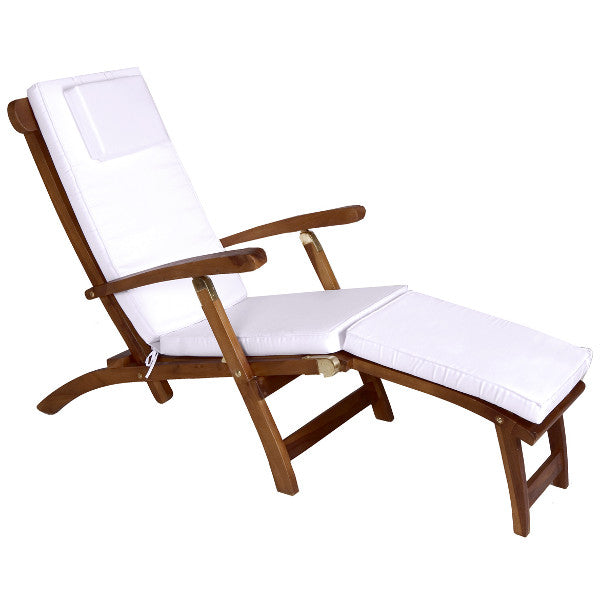 5-Position Steamer Chair with Cushions Outdoor Chair Royal White
