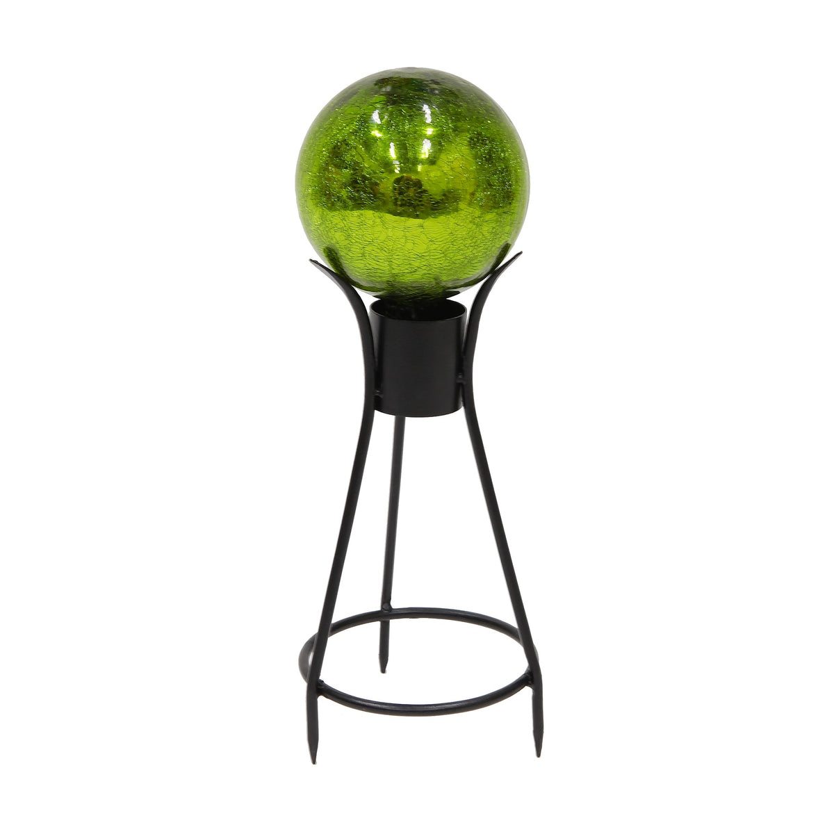 6&quot; Crackle Glass Gazing Globe with Stand Globe Ball Stand 6 inch / Fern Green