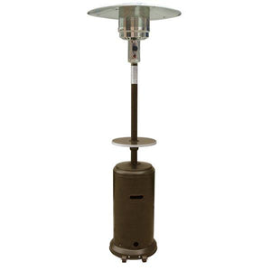 87" Tall Outdoor Patio Heater with Table- Hammered Bronze Patio Heater