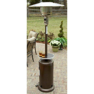 87" Tall Outdoor Patio Heater with Table- Hammered Bronze Patio Heater