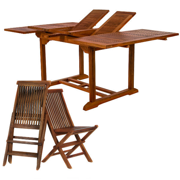 9-Piece Butterfly Teak Extension Table Folding Chair Set with Cushions Dining Set