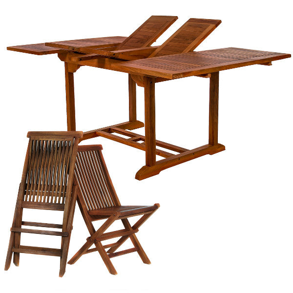 All Things Cedar 9-Piece Twin Butterfly Leaf Teak Extension Table Folding Chair Set