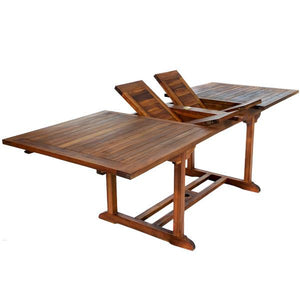 9-Piece Twin Butterfly Leaf Teak Extension Table Folding Chair Set with Cushions Dining Set