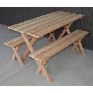 A & L Furniture 5ft Cedar Economy Table with 2 Benches Table Unfinished