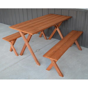 A & L Furniture 5ft Cedar Economy Table with 2 Benches Table Unfinished