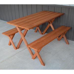 A & L Furniture 5ft Cedar Economy Table with 2 Benches Table Unfinished