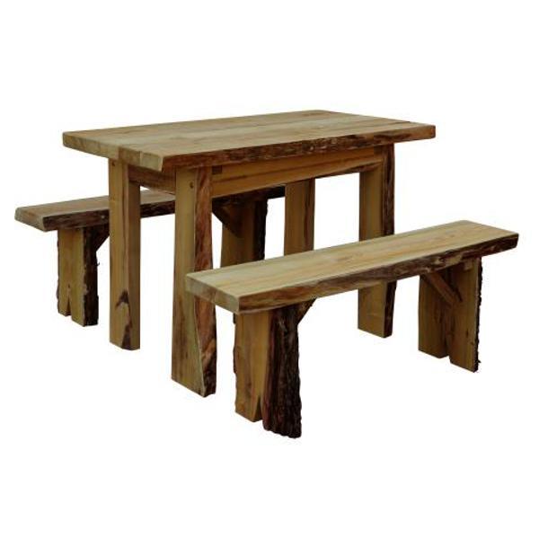 A &amp; L Furniture Autumnwood Table with 2 Wildwood Benches Table 4ft / Mushroom